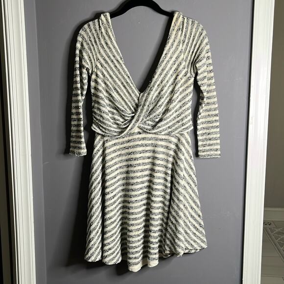 Free People Gray and White Striped Wrap Fit & Flare Dress Size XS - Picture 9 of 9